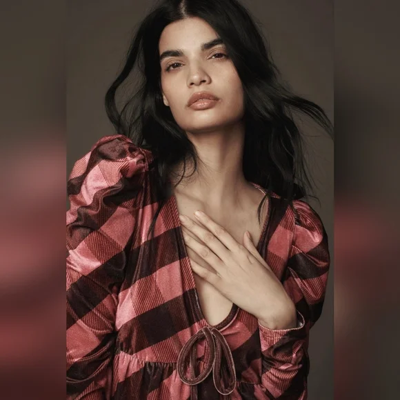 Anthropologie Maeve Velvet Babydoll Top In Pink Rose NWOT - Picture 3 of 4